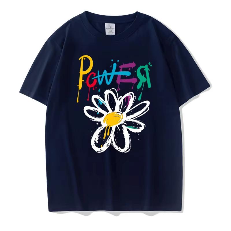 

Motorcycle 2025 Unisex T-Shirt Alphabet Graffiti Daisy Print Short Sleeve Casual Top Couple Short Sleeve 4XL