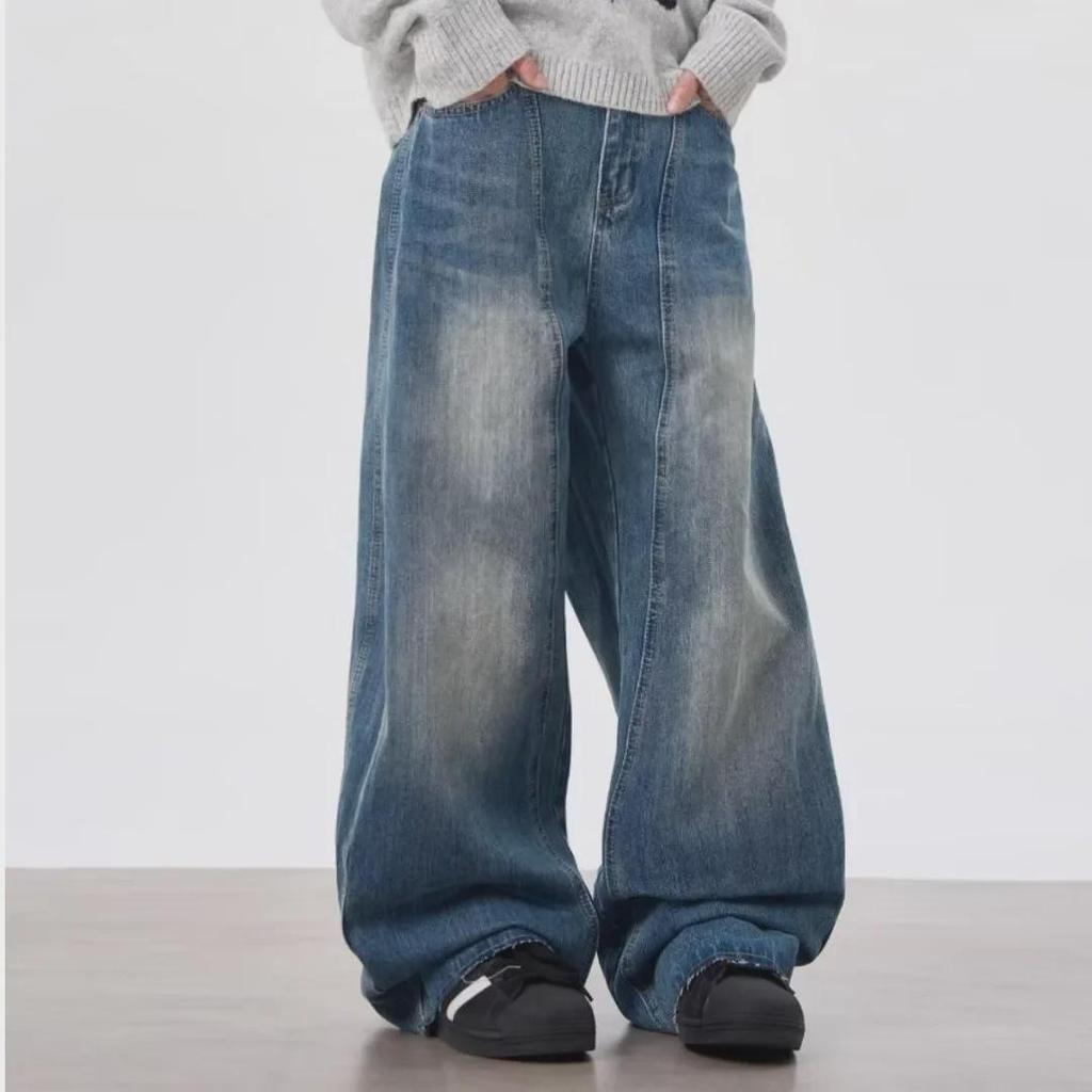 Unisex Retro Lightning Pattern Deconstructed Scimitar Jeans - Loose Fit, 3D Tailored Banana Style