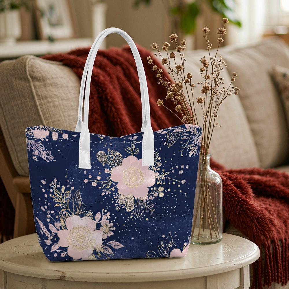 Elegant Floral Print Tote Bag for Daily Outdoor Shopping Commute Use