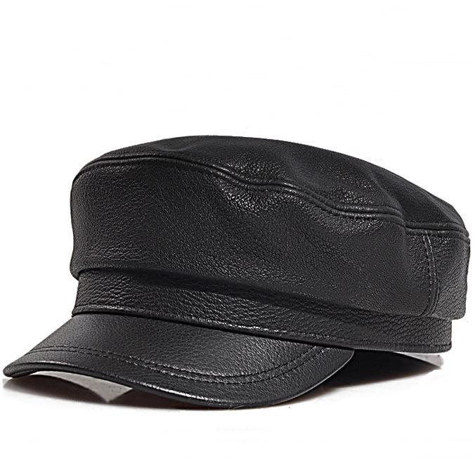 Vintage Genuine Leather Flat Cap: Men's Retro Sheepskin Hat for Spring & Autumn