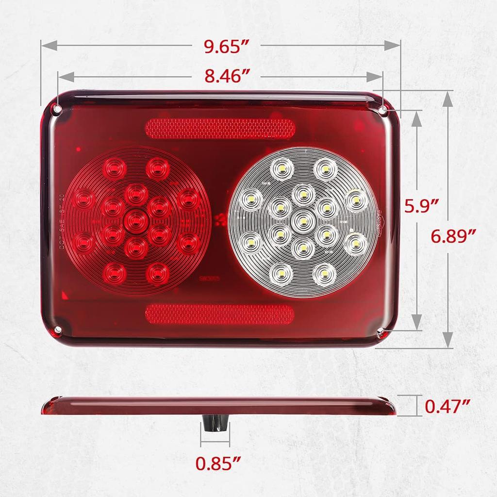 2Pcs Double LED Trailer Tail Lights - Stop Turn Backup Reverse - Horizontal Vertical Mount