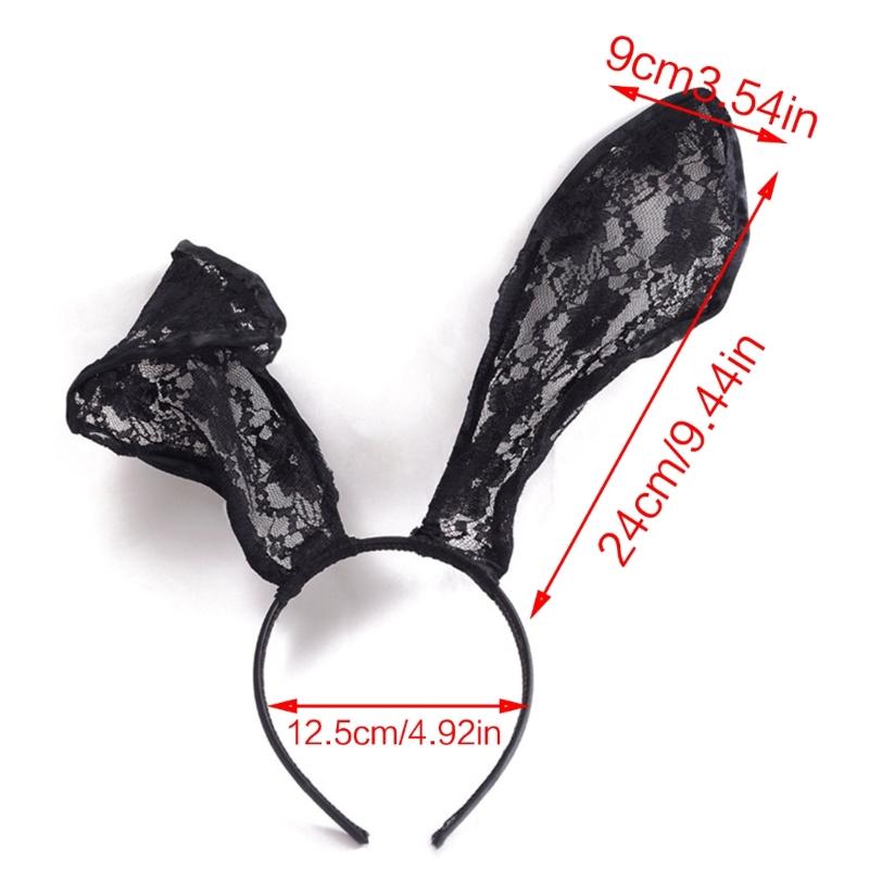 Women Cosplay Lace Hairband Rabbit Ear Headband LolitaStyle MaskedParty Headwear