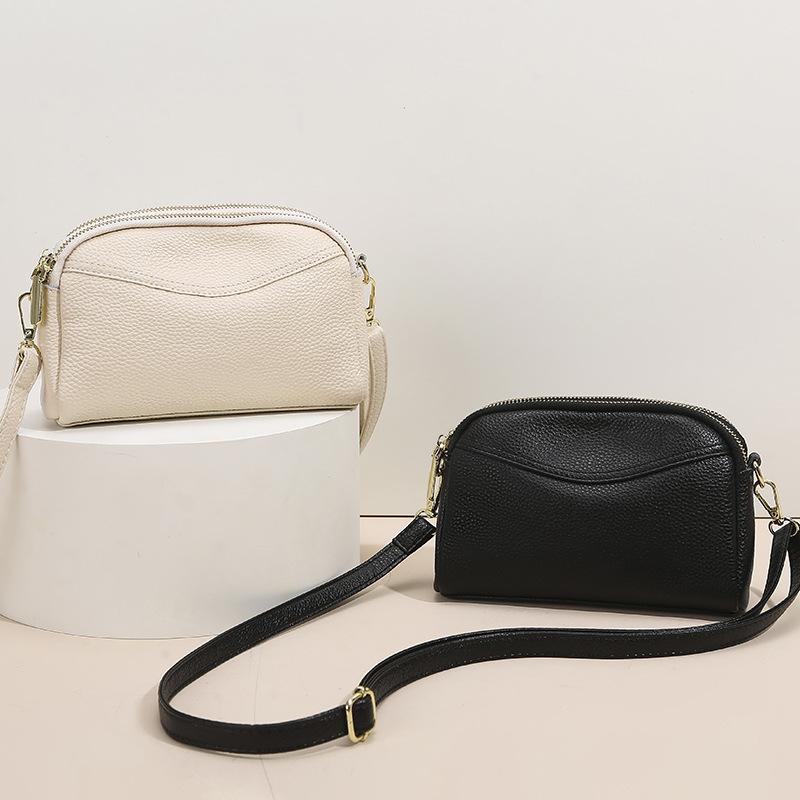Fashion First-layer Cowhide Small Square Bag Women's New Textured Messenger Bag Double-layer Zipper Lightweight Shoulder Bag