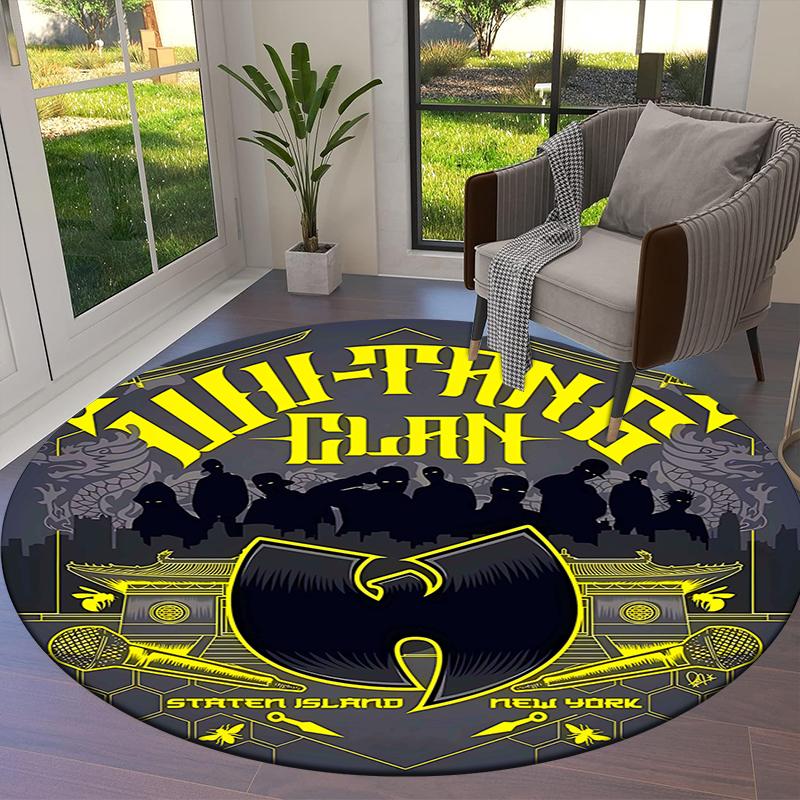 Okrągły dywan Wu-Tang Clan, Dywan do salonu, sypialni, przy sofie, pokoju zabaw, Mata podłogowa antypoślizgowa