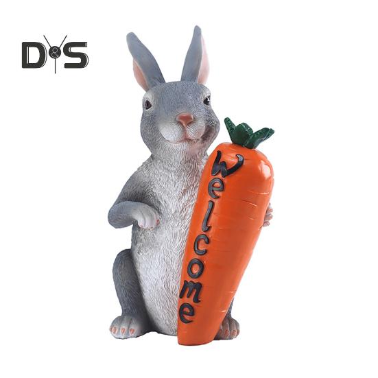 

Украшение в виде пасхального кролика, статуэтка кролика из смолы, приветственная статуэтка кролика с морковкой для патио, двора, газона, уличного художественного декора Rabbit
