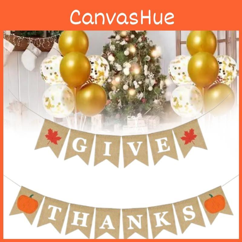 Thanks Give Letter Banner Burlap Flag Banners Thanksgiving Party Decorations