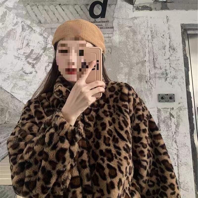 Veste d'hiver à imprimé léopard pour femme, col montant, parkas chaudes, vêtements d'extérieur, automne hiver, manteaux amples en fourrure