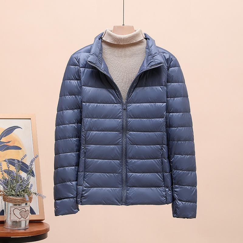 Autumn and winter light down jacket women's stand-up collar short white duck down fashion slim and light jacket large size winter clothing