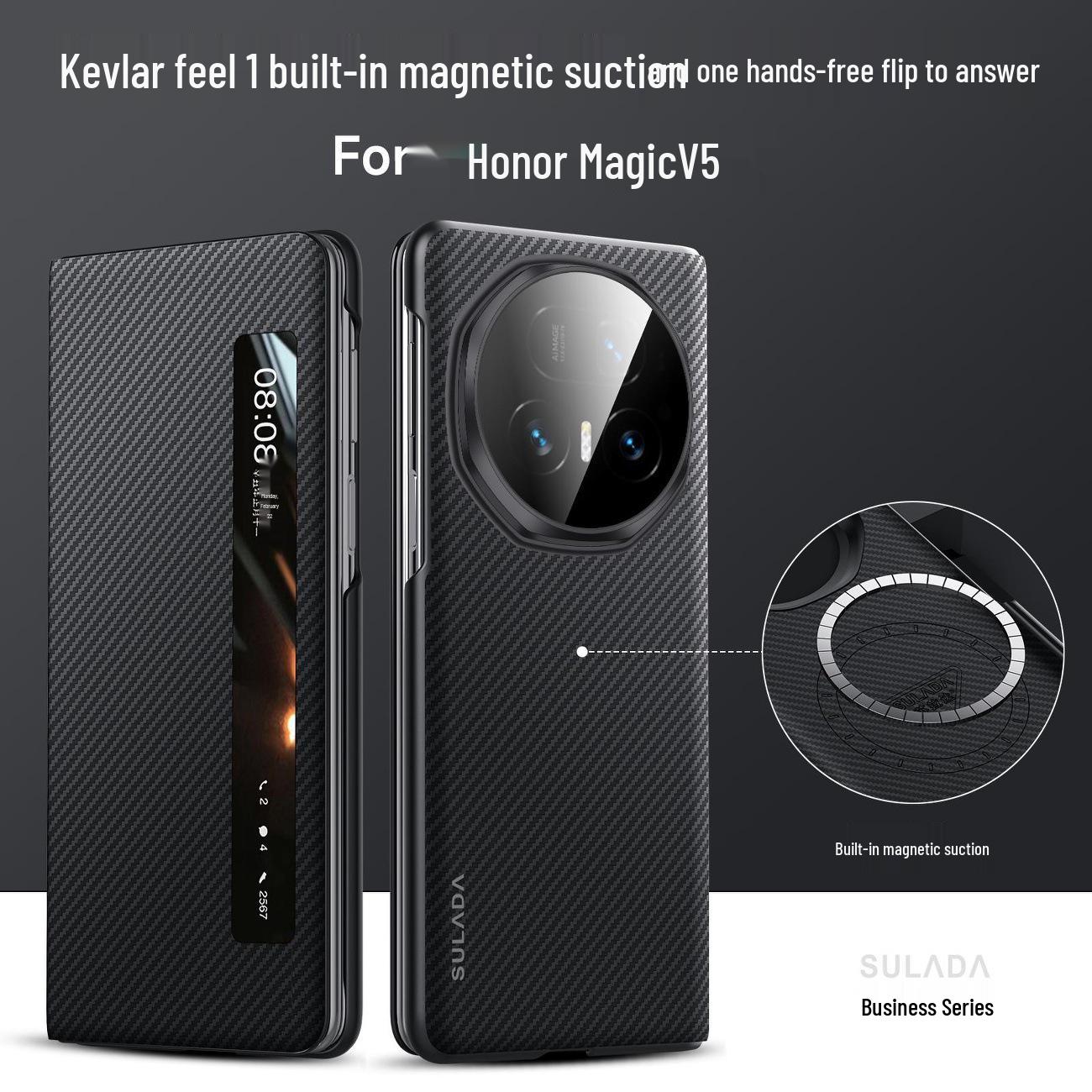 Honor MagicV6/V5 Phone Case: New Kevlar Magnetic Smart Flip Cover with Full Lens Protection. Honor Magic Vs3