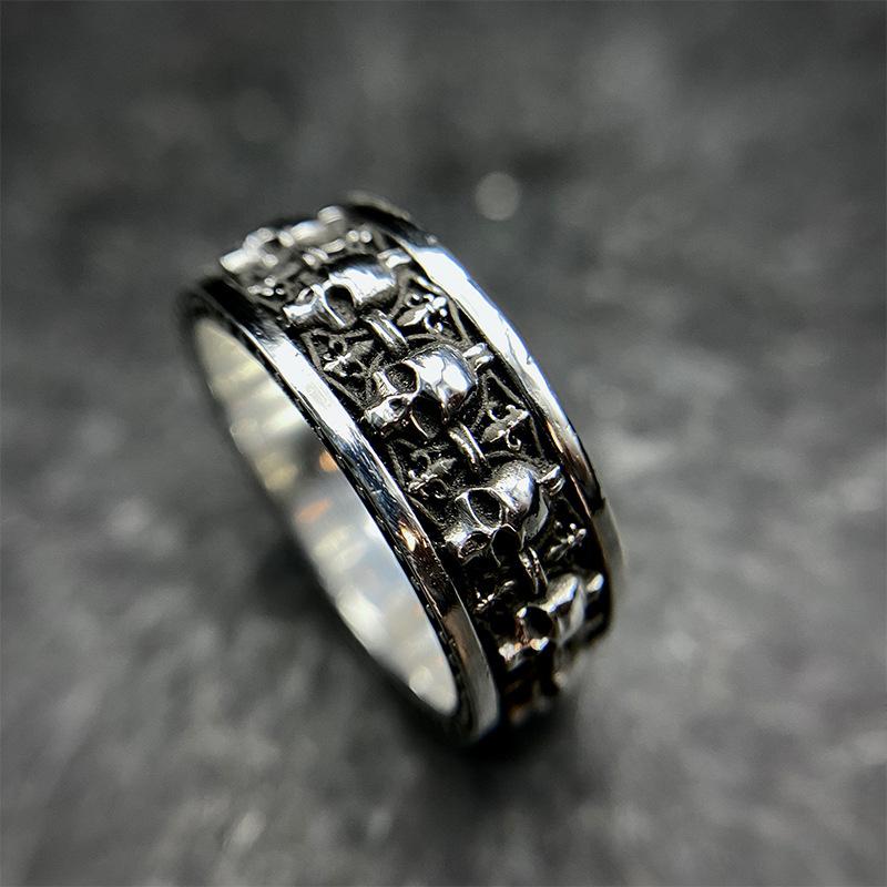 Punk Gothic Retro Engraved Horror Multiple Skulls Open Ring Men s Halloween Trend Cosplay Wearing Prop Motorcycle Ring resizable