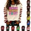 Sudadera de punto para mujer con estampado navideño, manga larga, cuello redondo