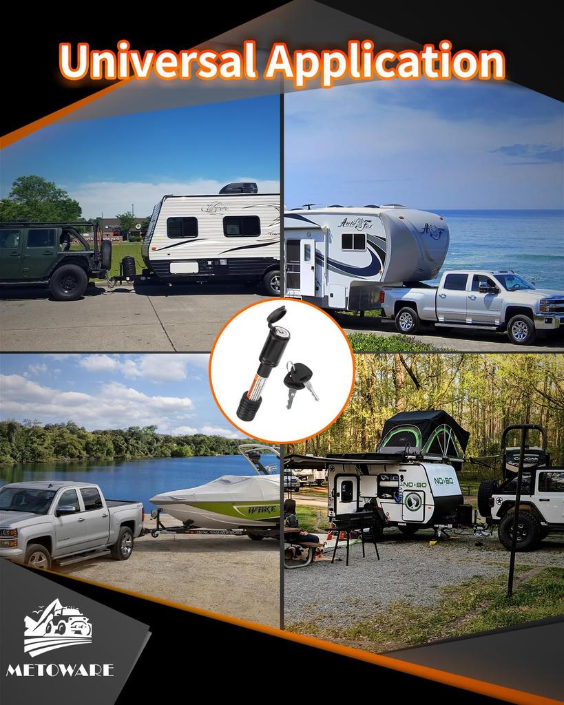 METOWARE Trailer Hitch Lock - 5/8" Diameter Locking Receiver Pin, 2" Receiver Tube, Fits