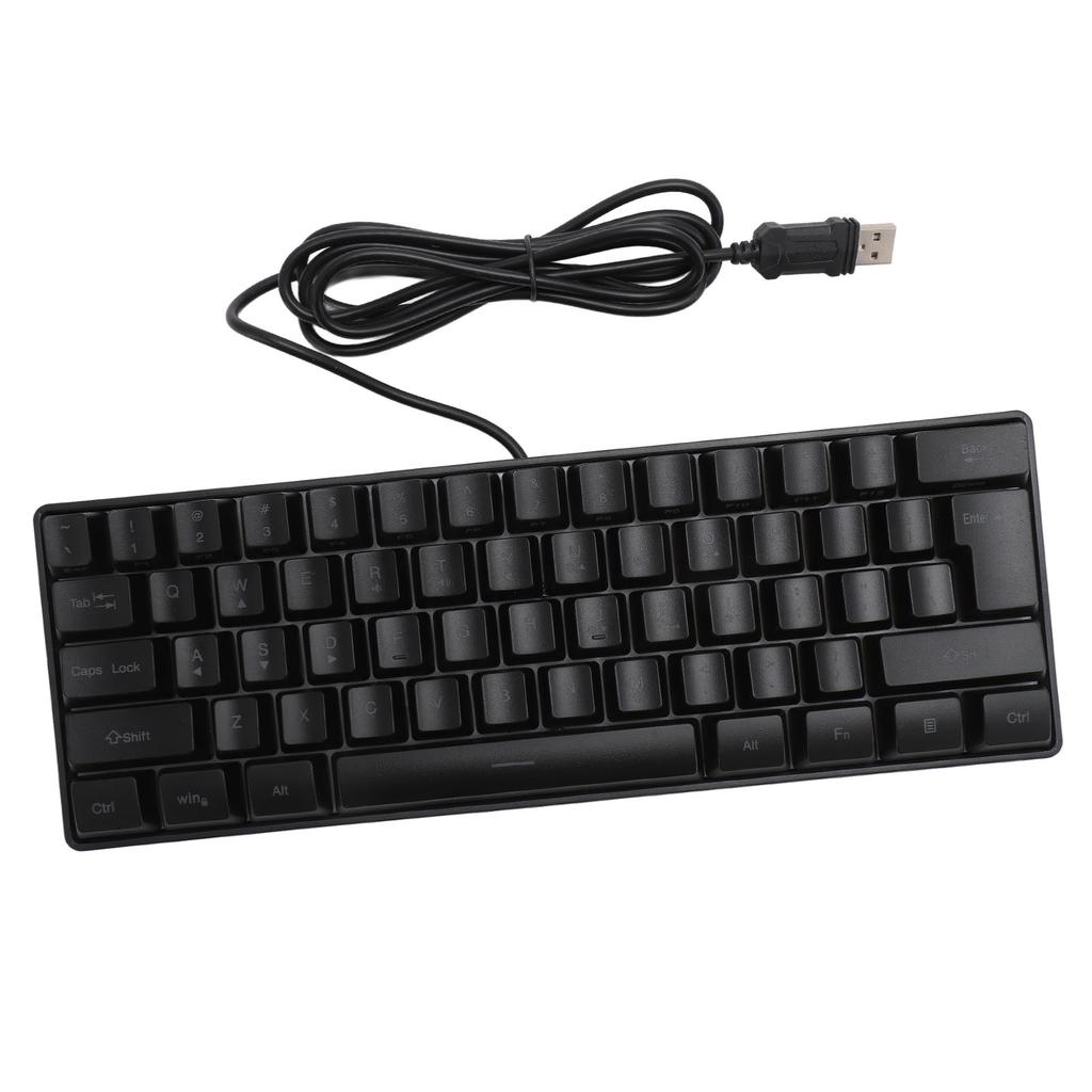 USB Wired Gaming Keyboard 60 Percent RGB Backlight 61 Keys Portable Compact Keyboard for PC Gamer Typist Black
