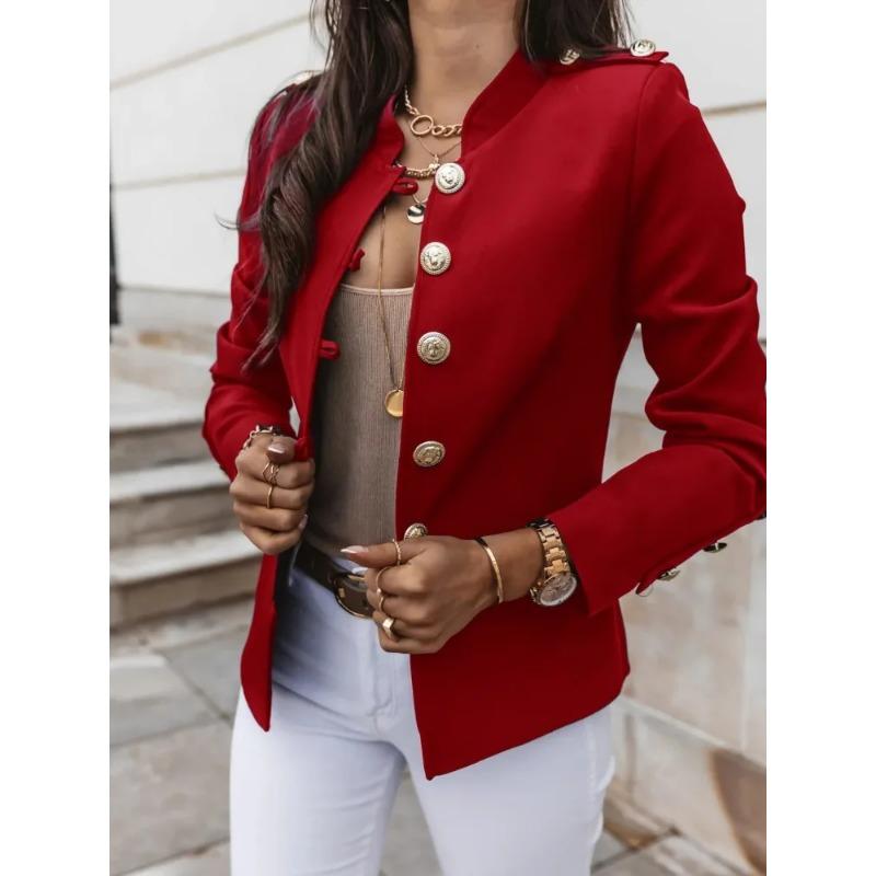 Blazers de Mujer Abrigos de Una Hilera Manga Larga Abrigos Novedad Abrigos Elegantes de Color Sólido Ropa Exterior Abrigo Otoñal Traf
