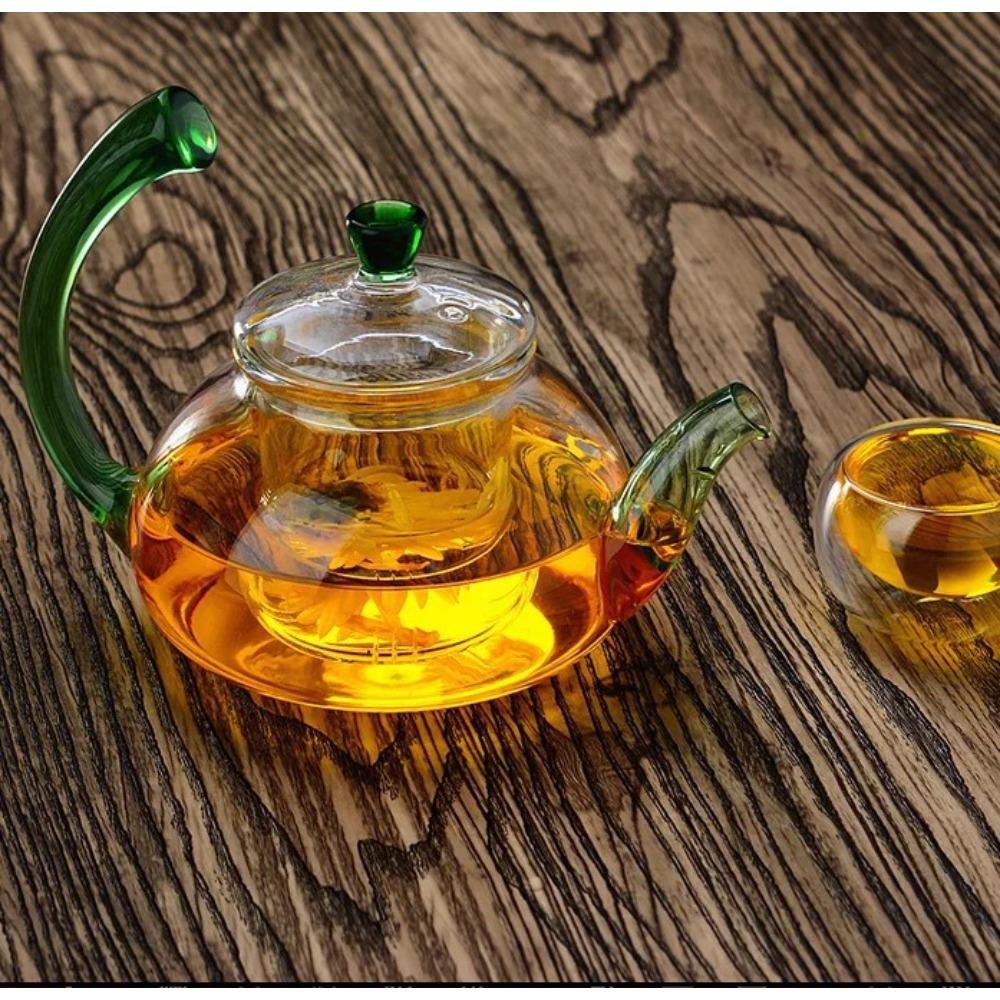High Temperature Resistant Glass Teapot Thickened Brewing Teapot Flower Teapot Tea Set Office Thickened Glass