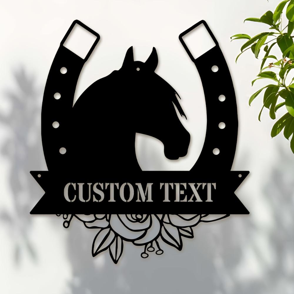 Custom Metal Wall Art Horseshoe Decor Personalized Family Name Sign Home Office Indoor Outdoor