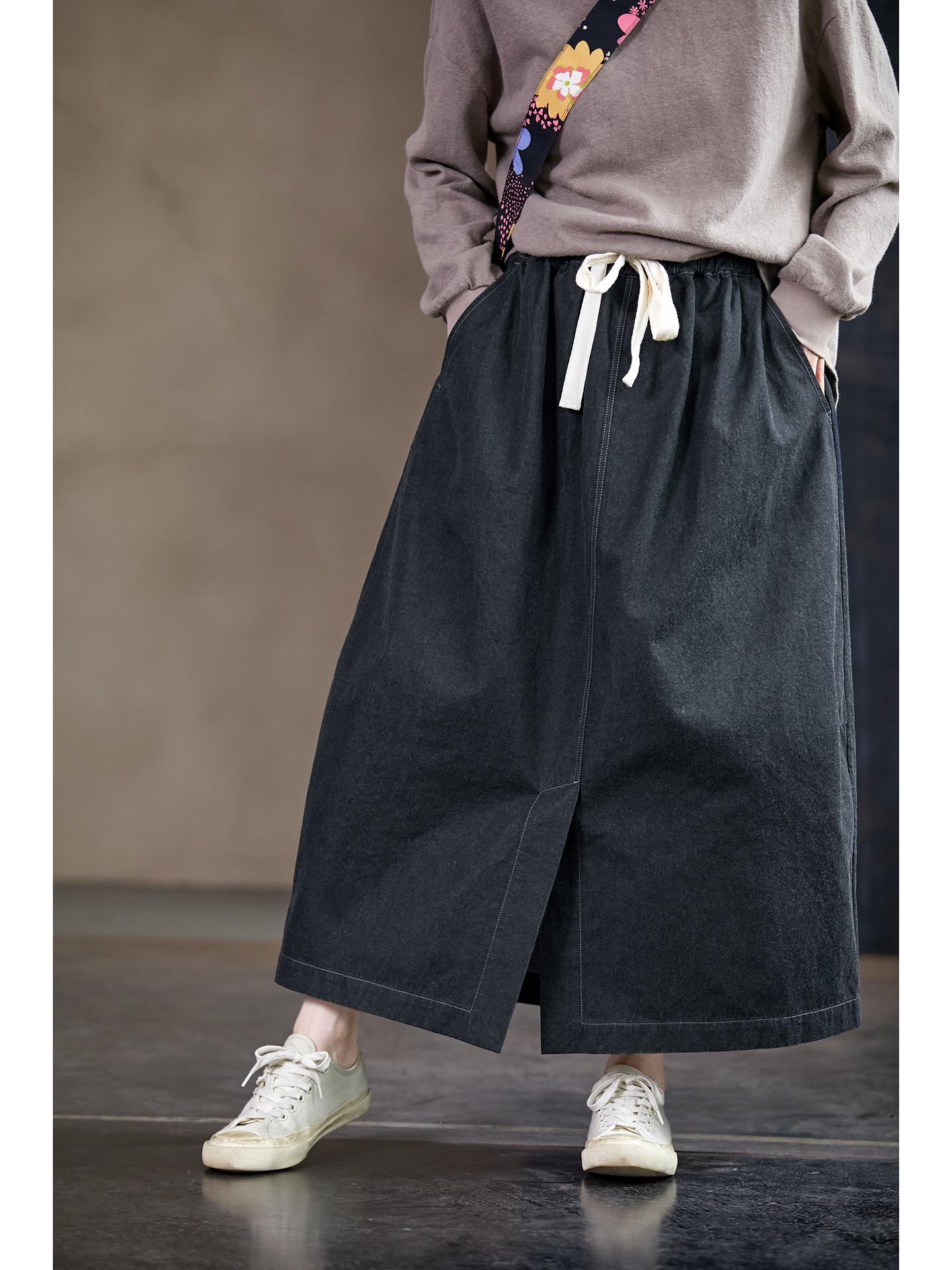 

Fog Black Retro Women s Elastic Waist Cocoon Skirt - High Quality, Versatile & Loose for Autumn/Winter Medium