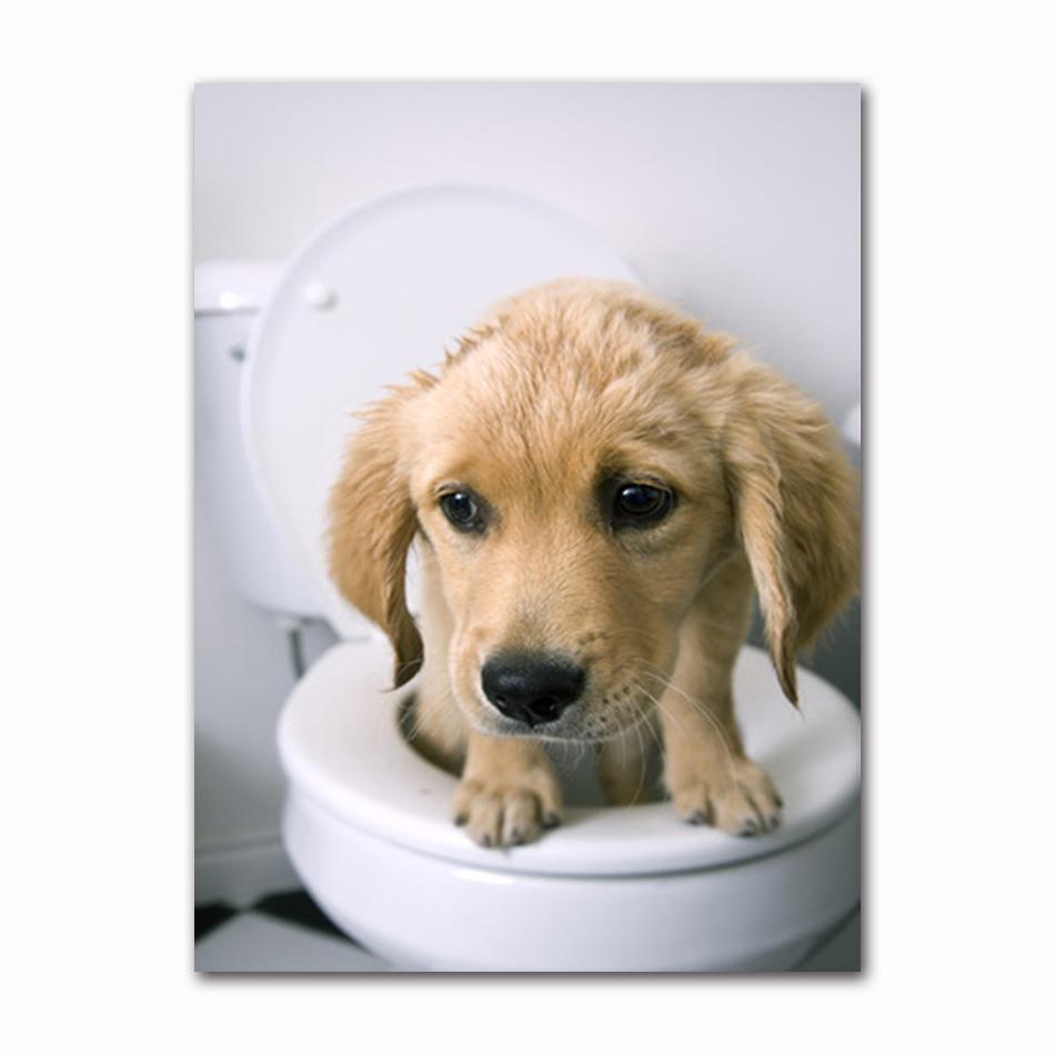 Funny Animal Dog Read Newspaper Oil Painting On Canvas Wall Art Poster Prints Wall Art Picture for Bathroom Toilet Decoration