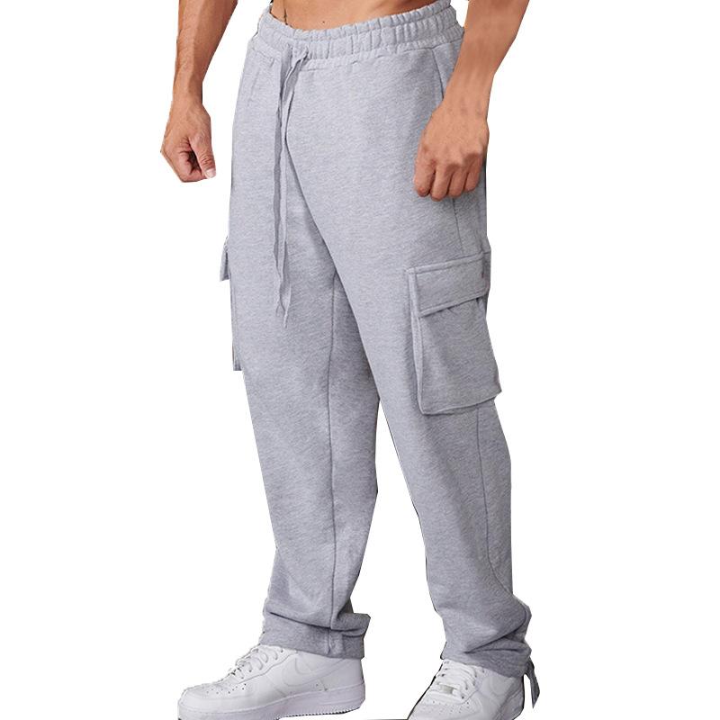 Men's Pants Autumn and Winter New Hair Sweatpants Casual Drawstring Straight Cylinder Multi-pocket Cargo Pants