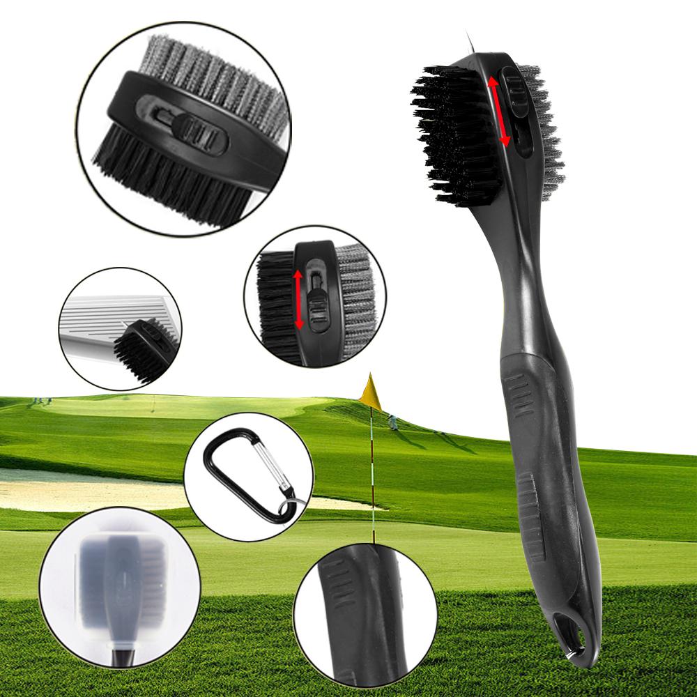 Golf Club Brush Cleaner Double-Sided Wire/Nylon Bristles with Retractable Clip Hook For Iron Wood Groove Cleaning Tool