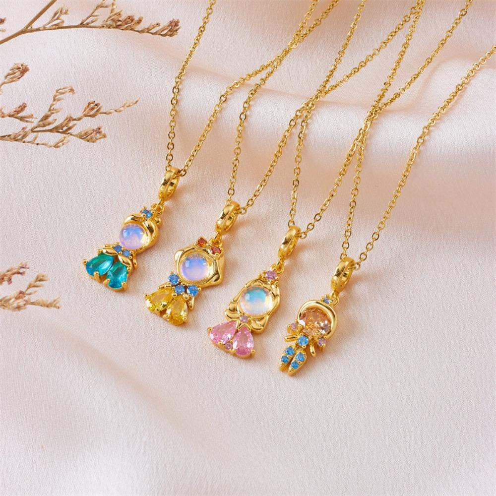 Sweet Exquisite Magic Fairy Elf Natural Rainbow Opal Zircon Pendant Necklace for Women Girl Fashion Lucky Charm Jewelry Gifts