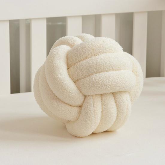 Pute Manuell Flettet Knute 22cm Rund Kuleform Sherpa Elastisk Soveselskap Sofa Dekorasjon Pyntepute Fotograferingspute