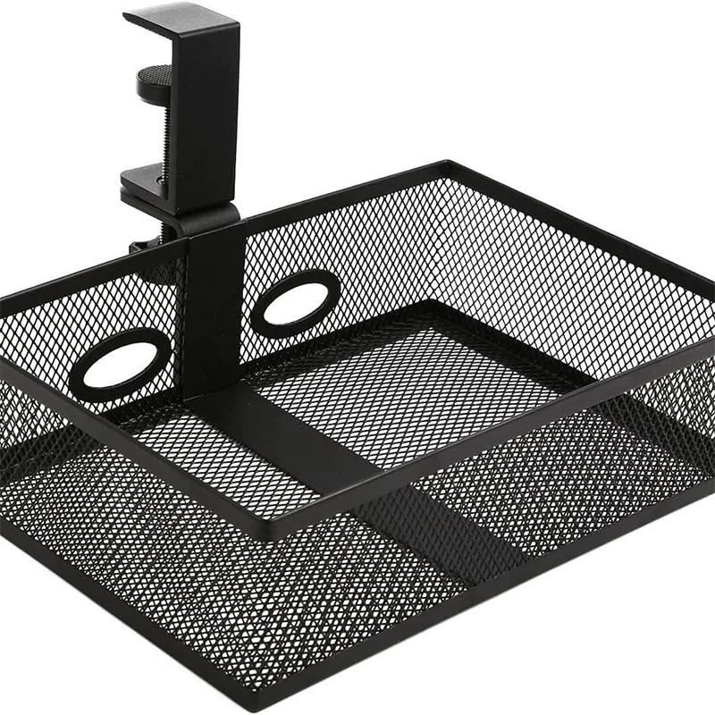 

Mesh Desktop Organizer, Rotatable with Clip on, Under Table Storage Basket, Hidden Non Perforated Storage, Blue Ribbon Cup Holde чёрный