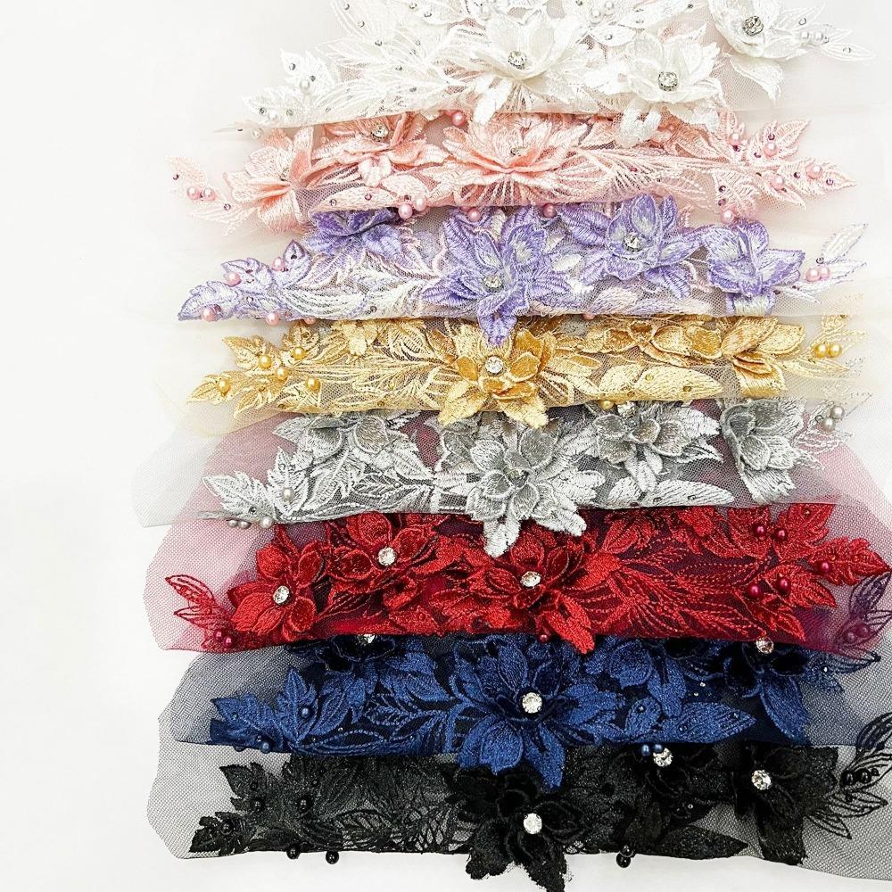Sequins Flower 3D Embroidery Patches Handmade Lace Fabrics Applique Embroidered Floral Patches