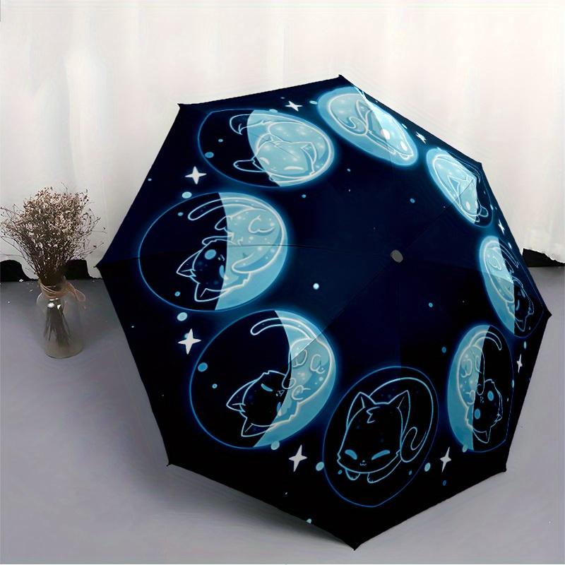1pc Moon Cat Automatic Open/close Folding Compact Umbrella, 8-Rib Sturdy Canopy, Lightweight Portable, Everyday Use, Gift, Outdoor Umbrella, Travel Es