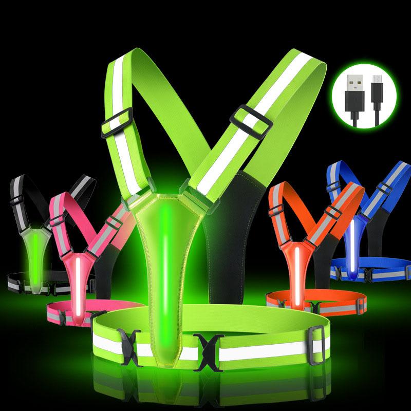 5 Lights Colors High Visibility Reflective Running Gear Rechargeable Light up Running Vest for Walking Running Cycling