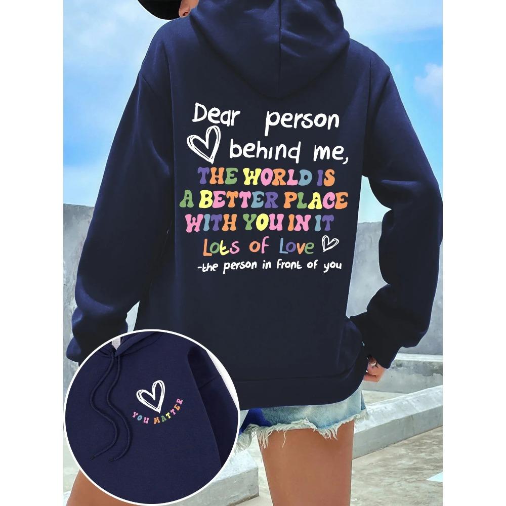 Felpa con cappuccio Dear Person Behind Me Donna Lettere Colorate Pile Caldo Donna Felpa con cappuccio Fodera in pelliccia Primavera Autunno Felpe Y2K Top Casual