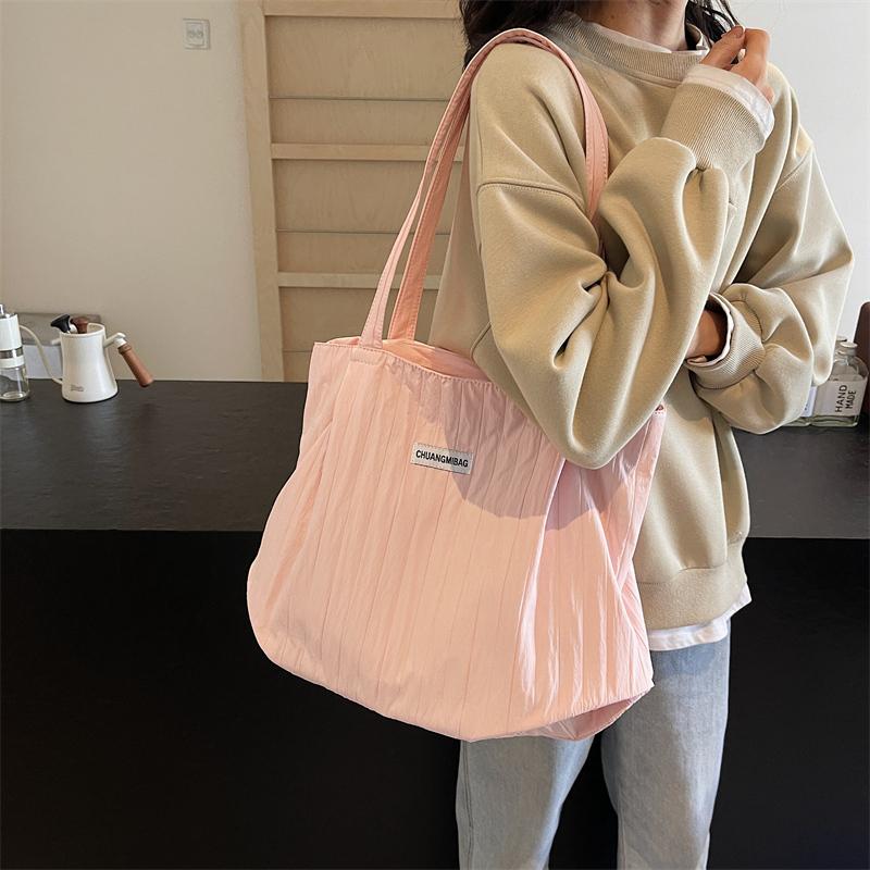 Shoulder Bag Women's Large Capacity Pleated Solid Color Tote Bag