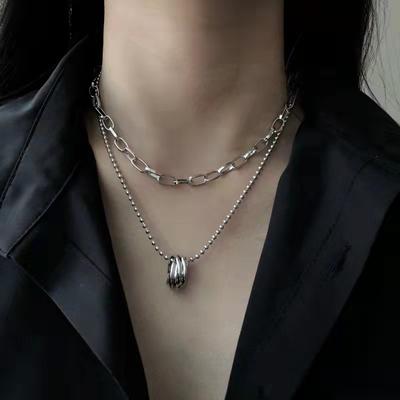Punk Street Double Stacked Necklace Niche Design Temperament Titanium Steel Collarbone Chain Cold Wind Sweater Chain Hip Hop Tide