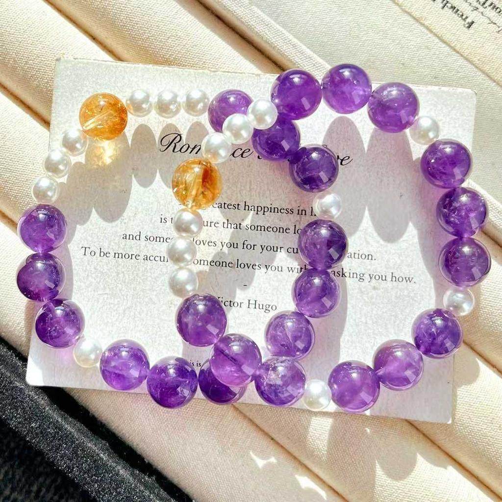 Vintage High Quality Natural Amethyst Citrine Artificial Crystal Pearl Bracelet Bracelet.