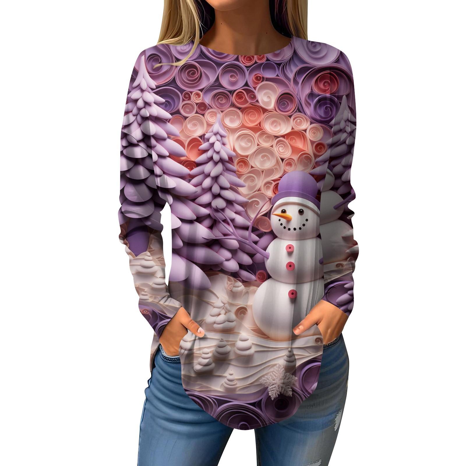 Женская свободная футболка с круглым вырезом и рождественским принтом — фото 3