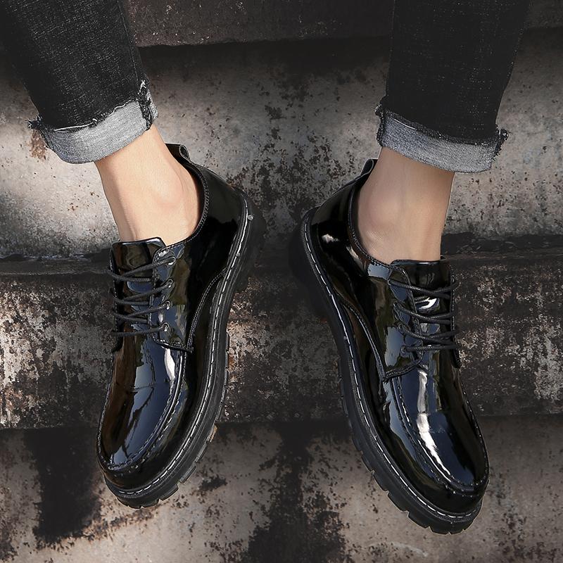 Men's loafers new large-sized fashionable thick-soled sneakers men's lacquered casual sports shoes  Low heels men's punk shoes