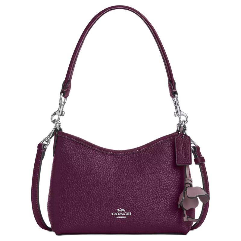 COACH Laurel 19 Brand Logo Flower Pendant Soft Pebble Leather Hand Shoulder Bag Small Women s Plum Color коричневый