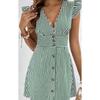 Fashion Short Sleeve Striped Printed V-neck Summer Dress Women Elegant Single Breasted Casual Short Party Shirt Dress Female Office Ladies Clothing