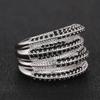 Stylish Lady Wide Ring with Black Crystal Stone Trendy Party Silver Color Finger Accessories for Women Statement Jewelry