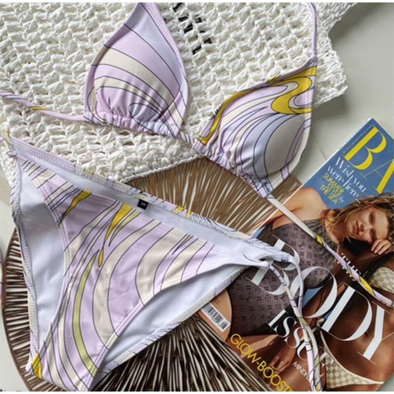 Luxury Design Women's Sexy Small Chest Push-up Kini Set Swimsuit Brand Beach Swimsuit Print Belly-covering Slimming Swimsuit