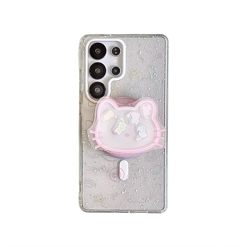Cartoon Graffiti Small Cat Glitter Magnetic Phone Case for Samsung S25U, S24 Plus, S23 (2025)