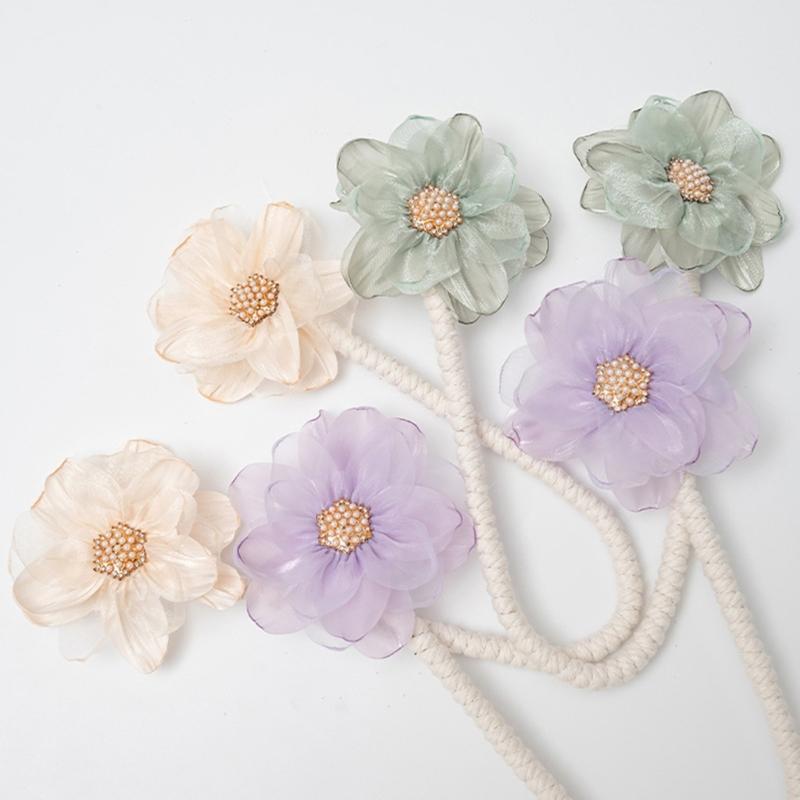 2Pcs Handmade Flower Curtain Tieback Elegant Decorative Clip Window Drapery Holdback Buckles Tie for Living Room Bedroom
