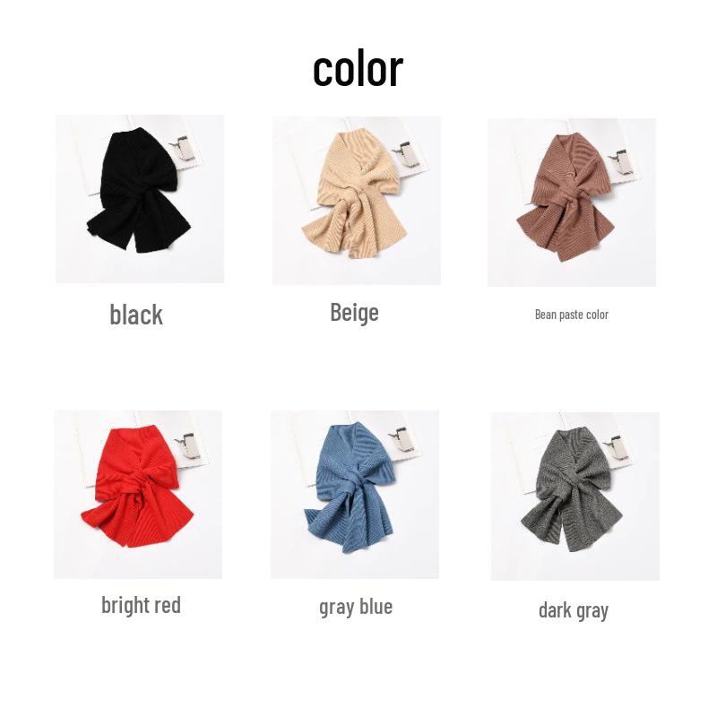 Korean Style Beige Grey Knit Wool Women's Winter Scarf: Short, Versatile Neck Protector