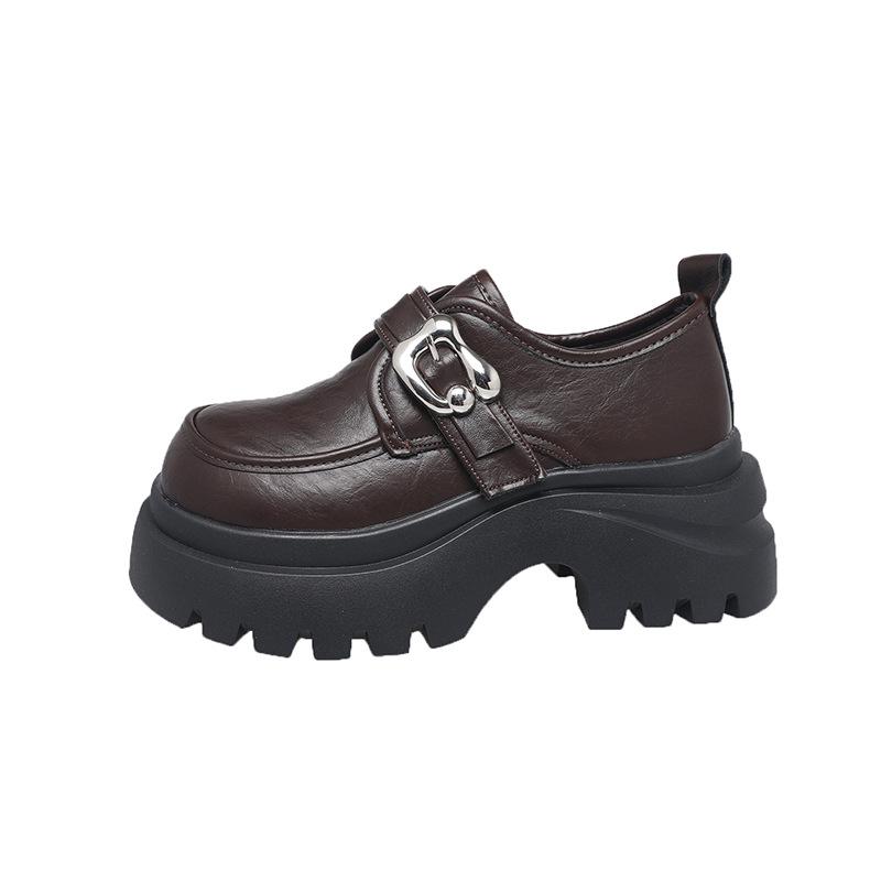 Retro British Style Small Leather Shoes Women's Thick Heel High Heel Single Shoes 2025 New One-pedal Platform Mary Jane Loafers