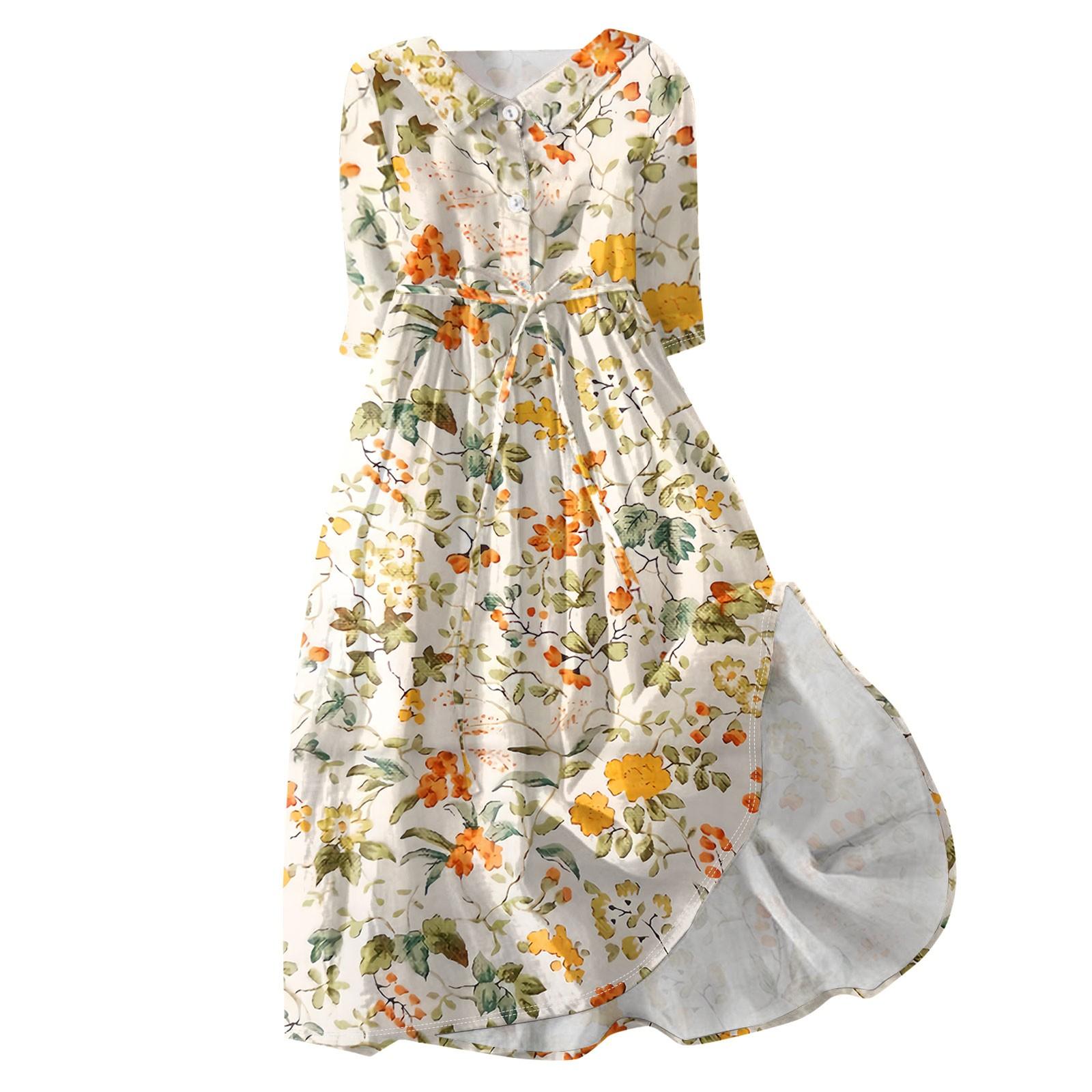 

Женское модное платье с семиточечными рукавами и пуговицами с цветочным принтом и лацканами с завязками L оранжевый