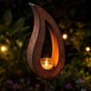 Rostige Flamme Gartenstecker Metall Silhouette Hofdekoration Außen Rasenkunst Skulptur mit Kerzenhalter für Bauernhoflandschaft