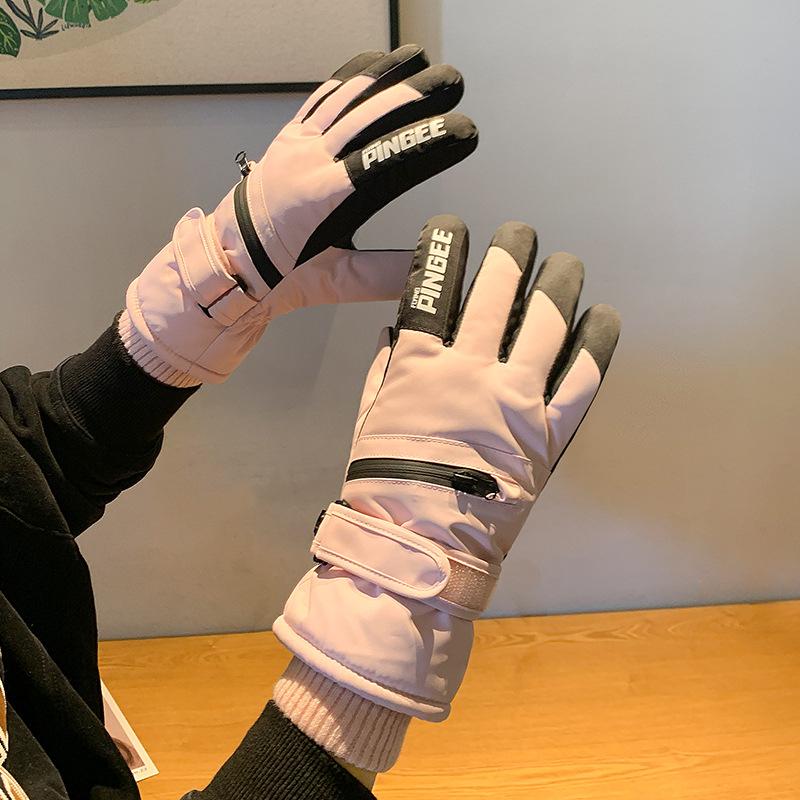 Winter Women's Warm Plush Thick Gloves Windproof and Cold Touch Screen Women's Outdoor Cycling Mountaineering Waterproof and Anti Slip Gloves
