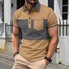 Neues lässiges Herren-POLO-Shirt Taschen Knöpfe lange Knopfleiste Kragen gestreift passende Farbe Naht T-Shirt Oberteile