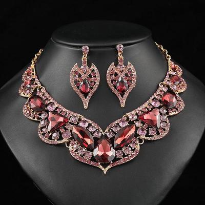 Elegant Retro Bridal Jewelry Necklace & Earring Set with Artificial Gemstones - Perfect for Weddings and Evening Events