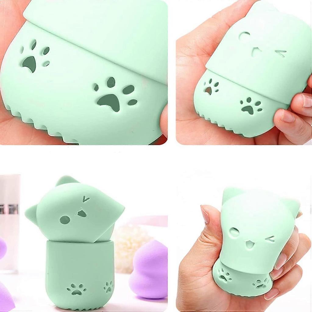 2 Pieces Cat Silicone Makeup Sponge, Cat Shaped Sponge Holder, Washable And Reusable, Suitable